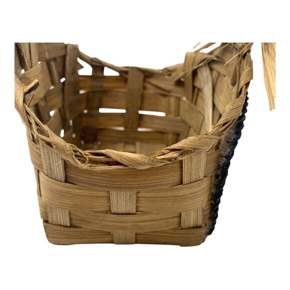 Halloween Vintage Woven Basket Black Cat Pumpkin Design Rustic Bow Handcrafted - Picture 6 of 9